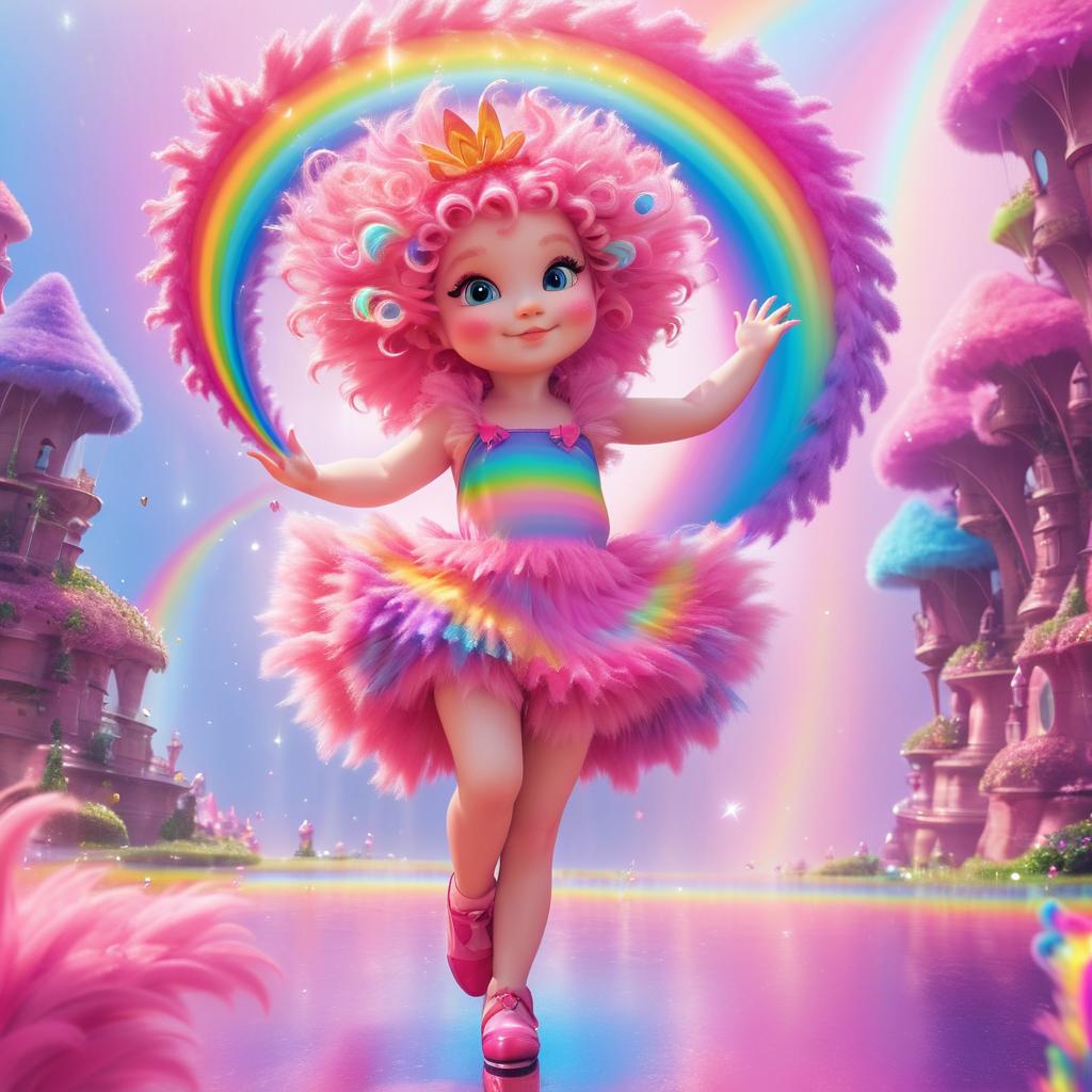 Whimsical Pink Fairy Dancing on Rainbows