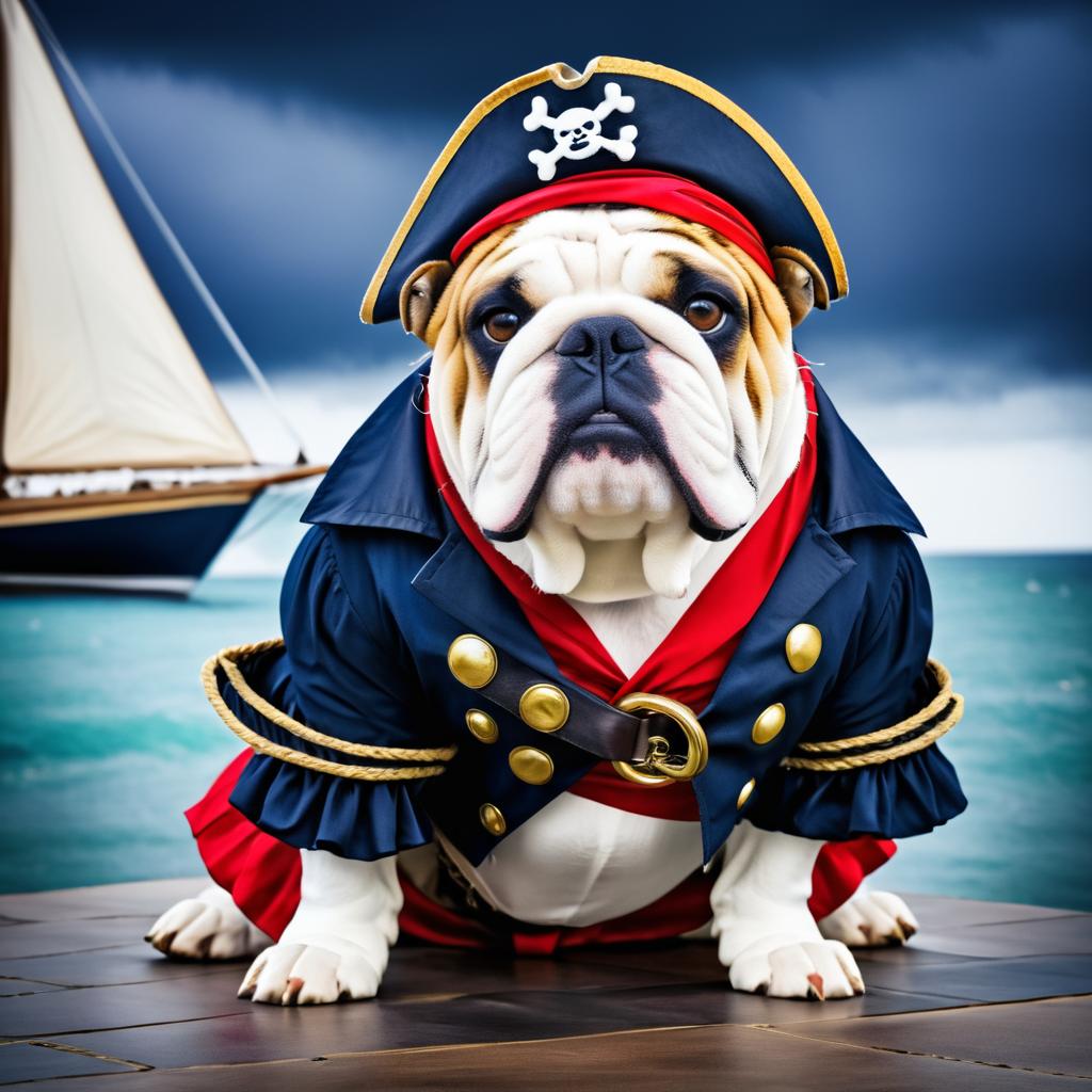 Pirate Bulldog Amidst Stormy Seas