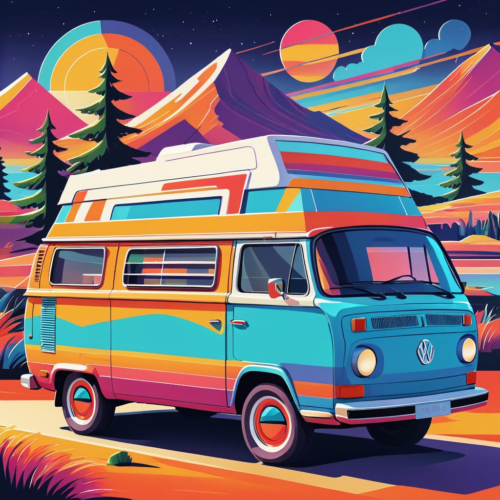 Nostalgic 1970s Camper Van Illustration