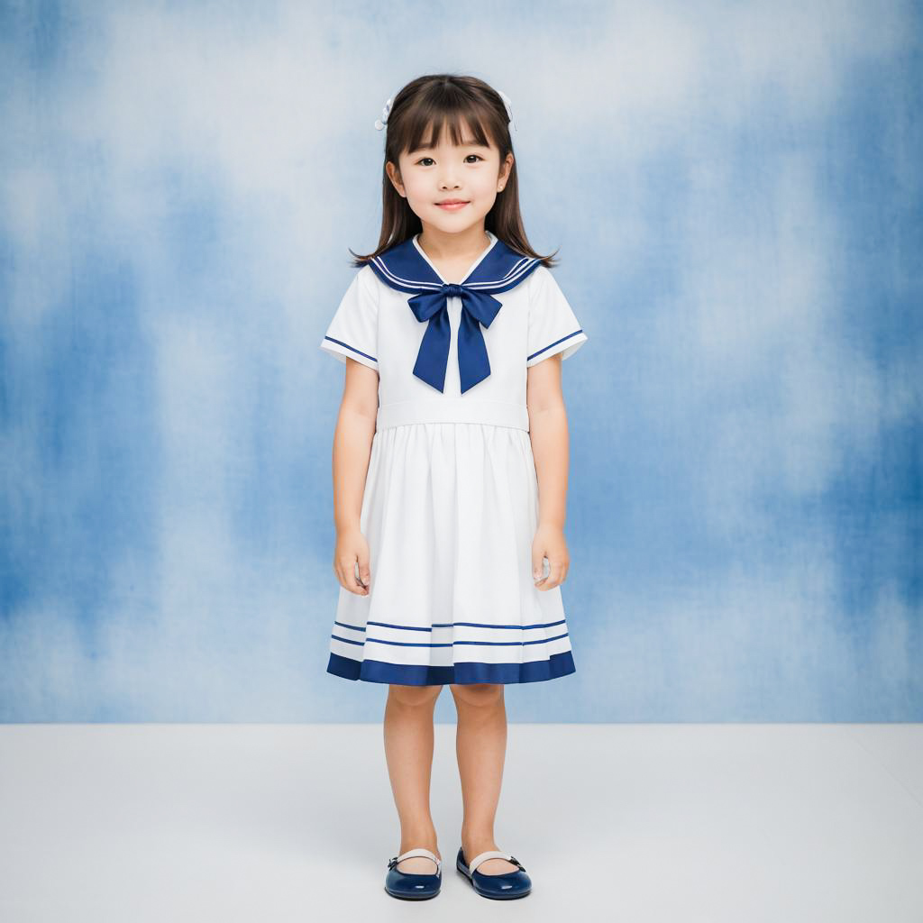 Cheerful Girl in Sailor Outfit Photo-shoot