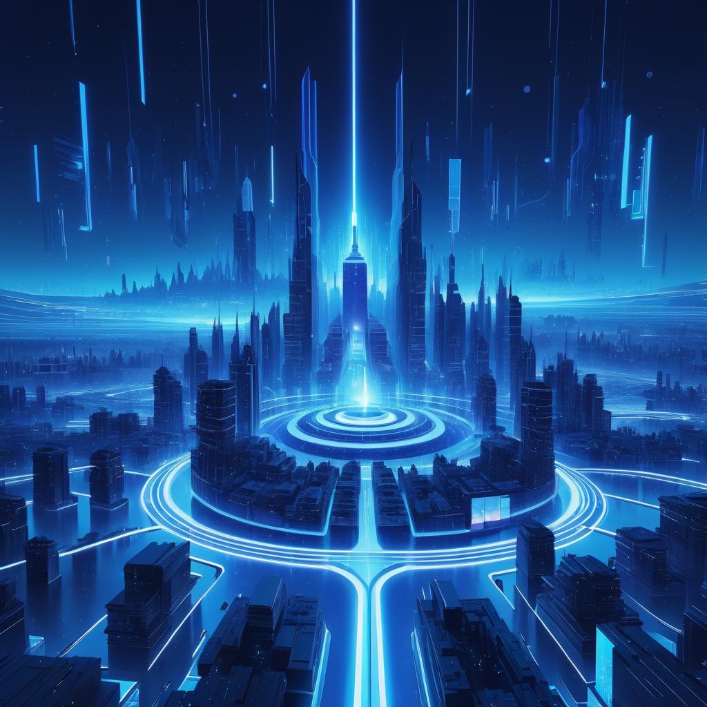 Futuristic Cityscape with Glowing Circuits