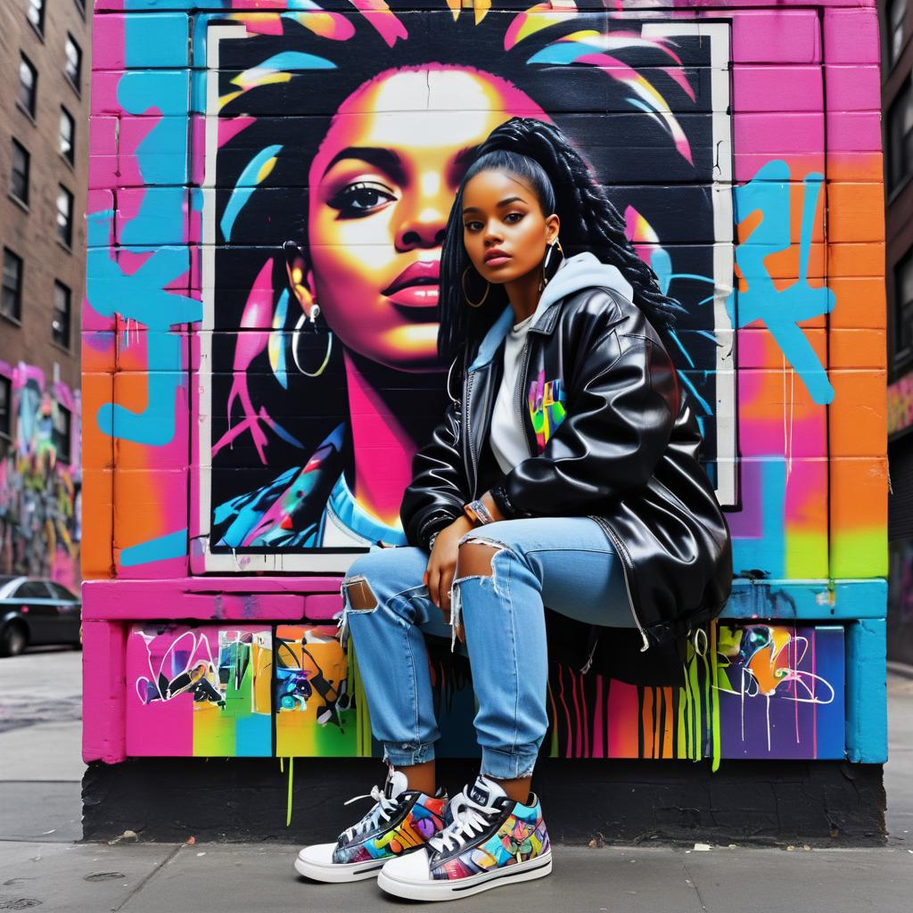 80s NYC Street Art with Young Black Woman