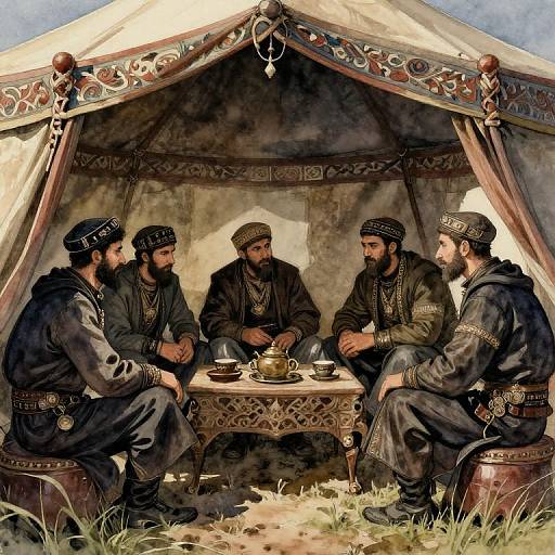 Turkic Warriors in Ornate Tent