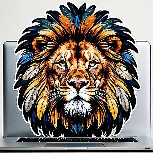 Lion Feather Portrait Laptop Sticker