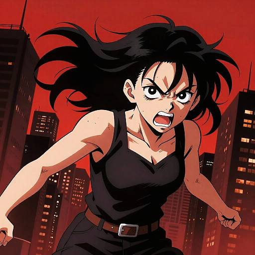 Angry Anime Girl in Dramatic Cityscape