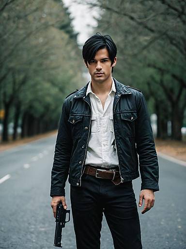 Boy in Knife Costume Outdoors