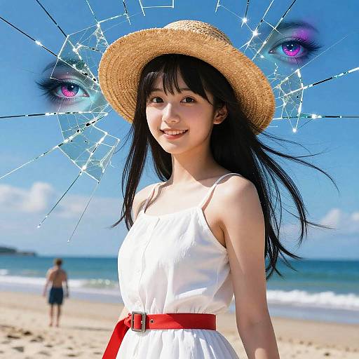 Neon Glass Japanese Succubus Beach Portrait