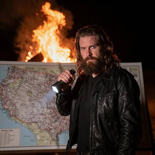 Intense Bearded Man with Flashlight