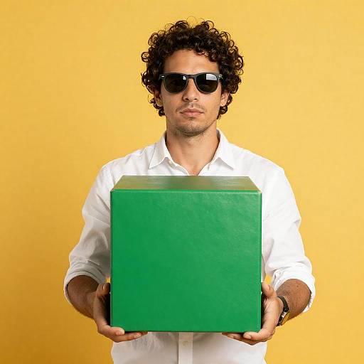 Man Holding Large Green Box