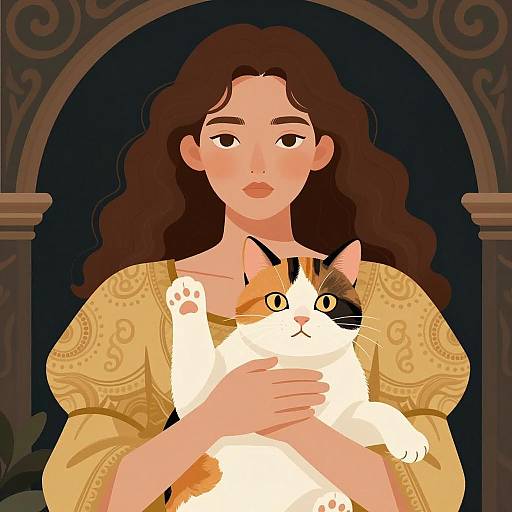 Ornate Young Woman with Calico Cat