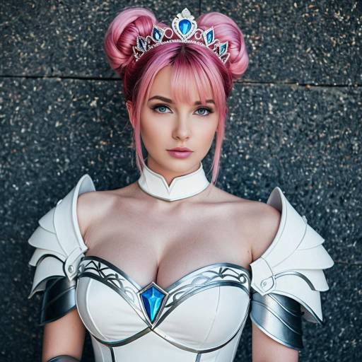Woman in White Armor Cosplay with Pink Hair