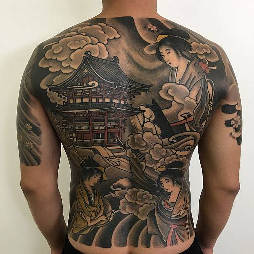 Detailed Traditional Japanese Full-Back Tattoo