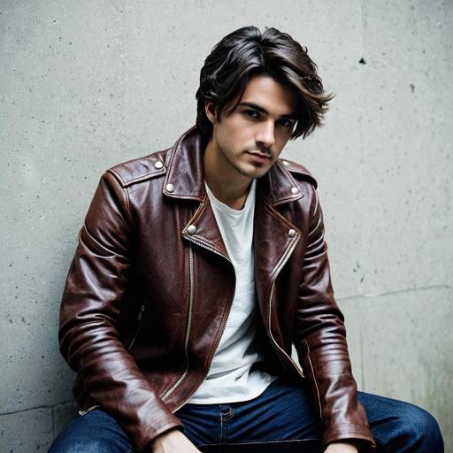 Young Man in Brown Leather Jacket and Dark Jeans