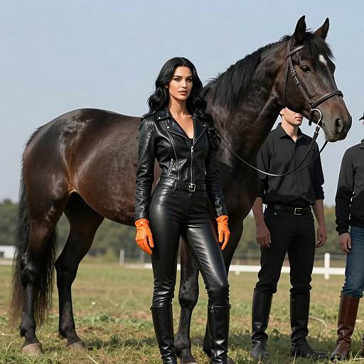 Dynamic Portrait of a Leather-Clad Woman