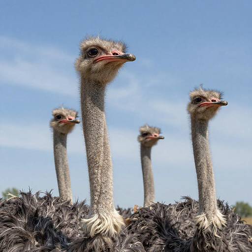 Four Ostriches in Bright Blue Sky