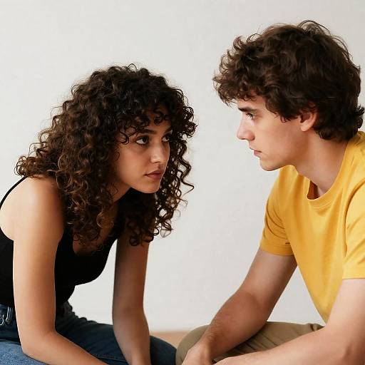 Intense Connection: Curly-haired Portrait