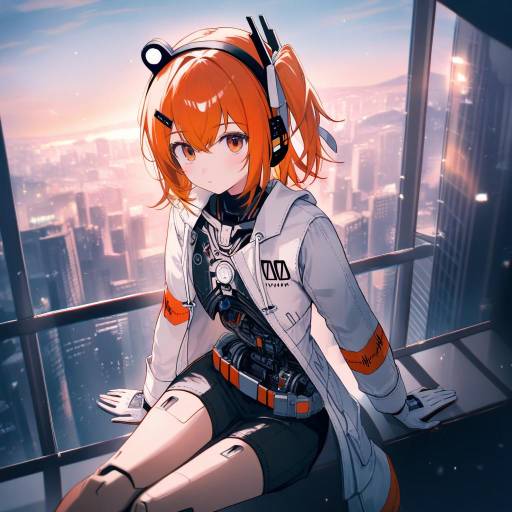 Melancholic Android Girl in Twilight City
