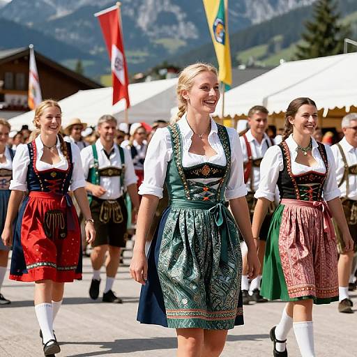 Group Wearing Traditional Bavarian Dirndls at Festival