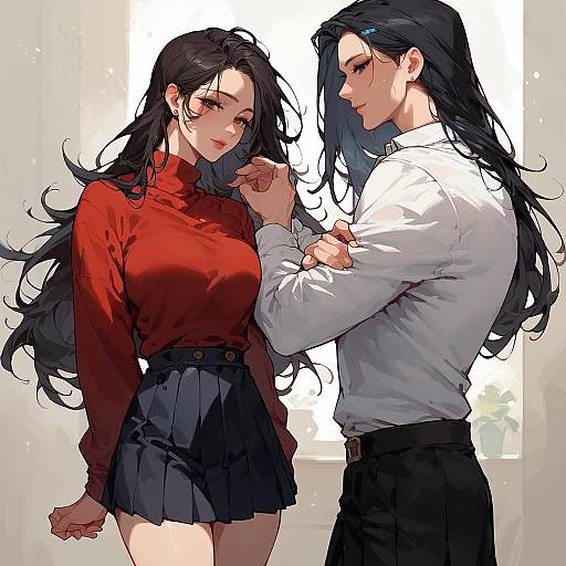 Long Haired Girl in Red Sweater