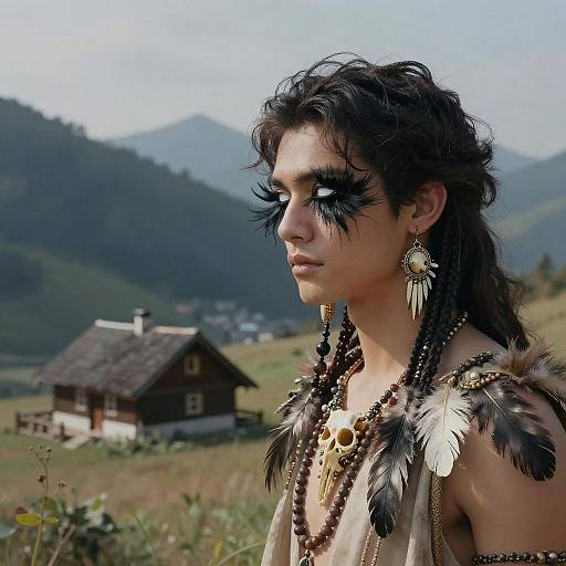 Elegant Young Man with Mountain Cottage