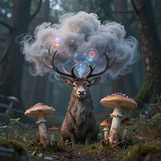 Double Exposure Stag Dreamscape in Mist