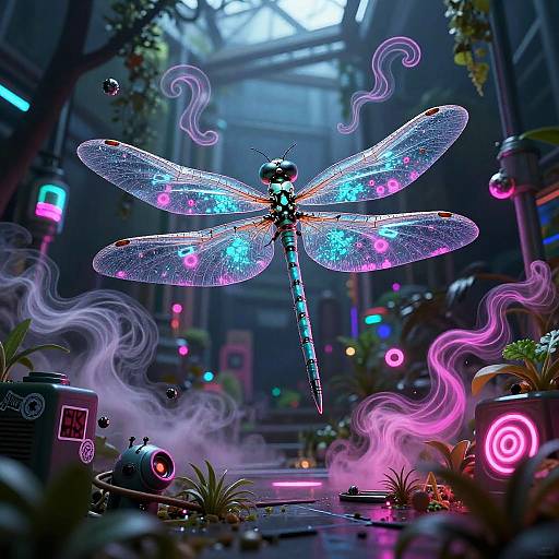 Bioluminescent Cyber Dragonfly Art