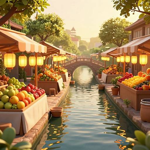 Golden-Hour 3D Marketplace Scene