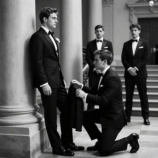 Elegant Tuxedo Scene in Black and White