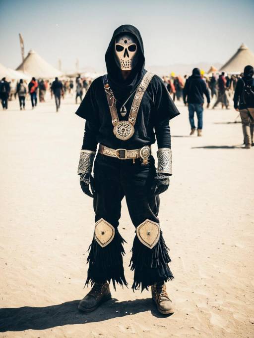 Vibrant Burning Man Cosplay in Desert