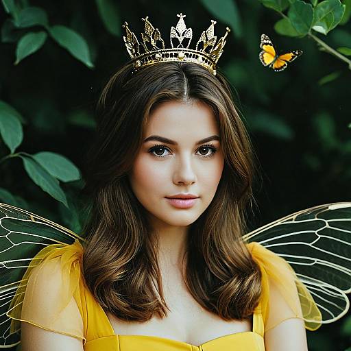Woman Dressed as Queen Bee with Butterfly and Wings