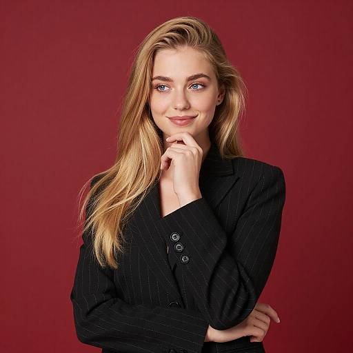 Young Woman in Black Pinstriped Suit