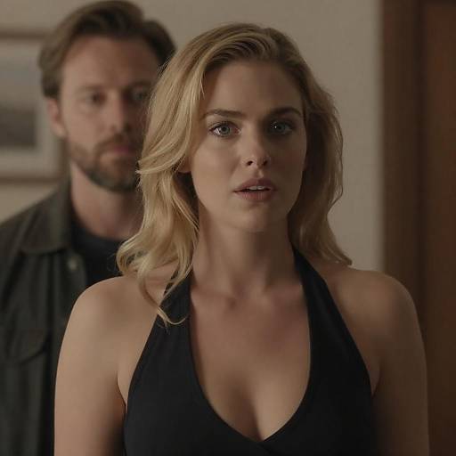 Surprised Blonde Woman and Dark-Jacketed Man