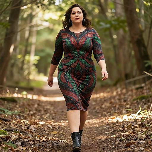 Plus-Size Woman in Patterned Midi Dress