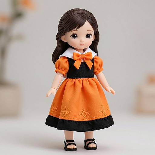 Elegant Asian Doll with Orange Dress