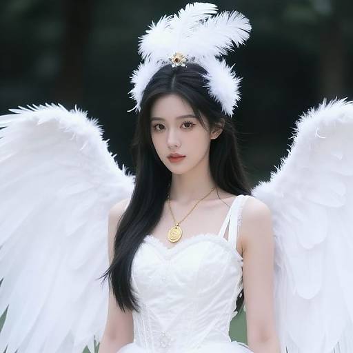 Woman in White Feathered Headdress