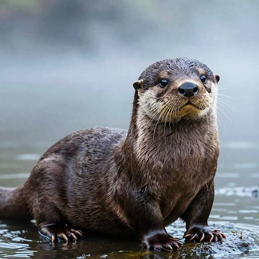 Majestic Giant Otter in Misty Riverbank