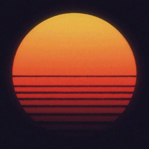 Hand-Drawn Neon Retro Sunset Art