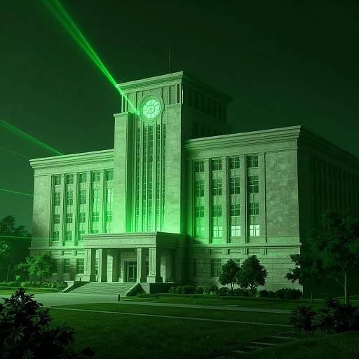 Aesthetic University Building with Green Laser