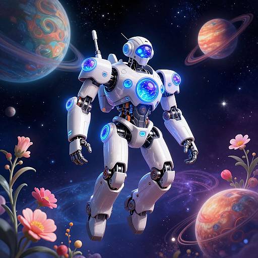 Futuristic Robot in Cosmic Garden