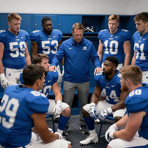 Intense Team Huddle in Locker Room