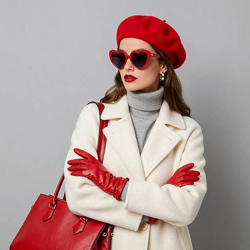 Chic Woman in Red and White Attire