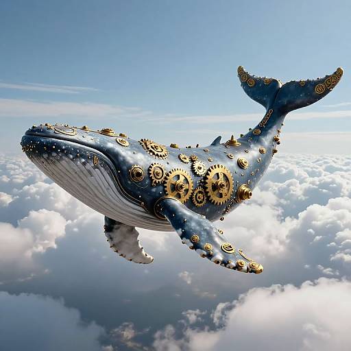 Majestic Steampunk Whale in Clouds