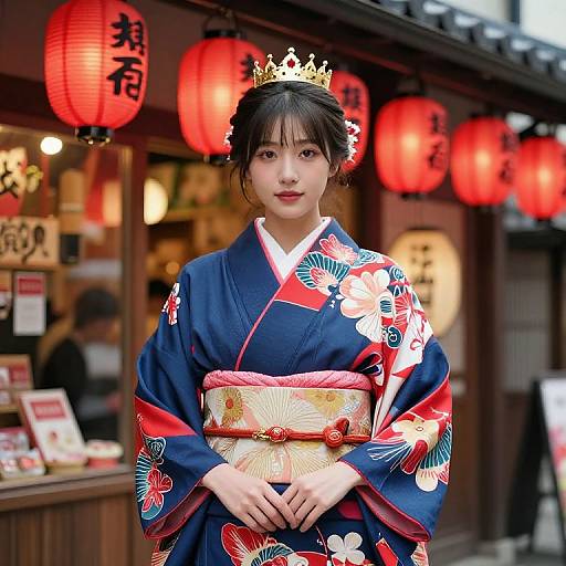 Elegant Kimono Woman with Crown