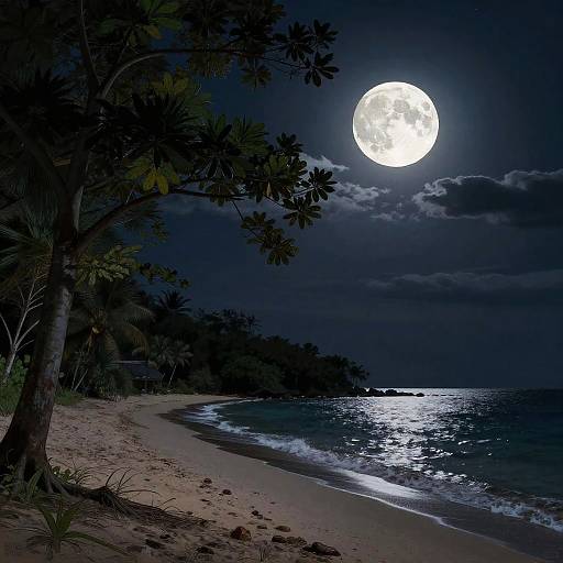 Moonlit Tropical Beach at Night