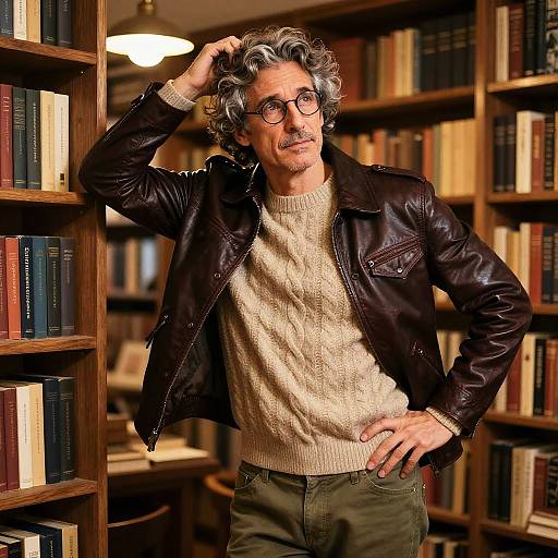 Stylish Man in Vintage Bookshop