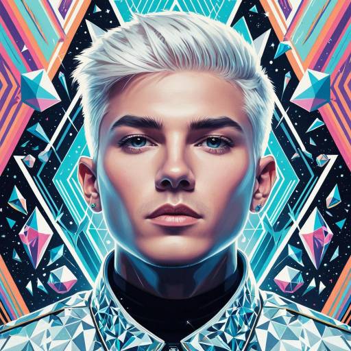 Psychedelic Portrait of Young Man with Geometric Crystals