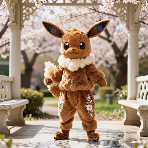 Eevee-Inspired Cosplay in Spring Garden