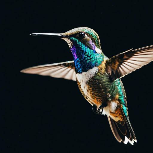 Macro Portrait of Iridescent Hummingbird in Flight Macro Portrait of Iridescent Hummingbird in Flight