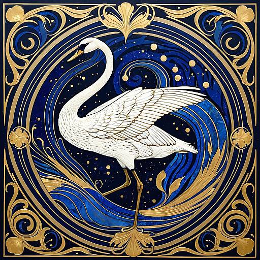 Art Nouveau Swan with Gold Leaf and Lapis Lazuli