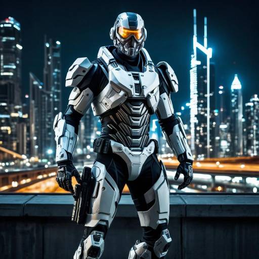 Cyborg Adventurer in Futuristic Cityscape